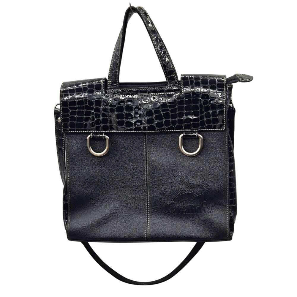 Cavallinho Black Faux Croc Leather Shoulder Tote Bag Crossbody Horse Logo